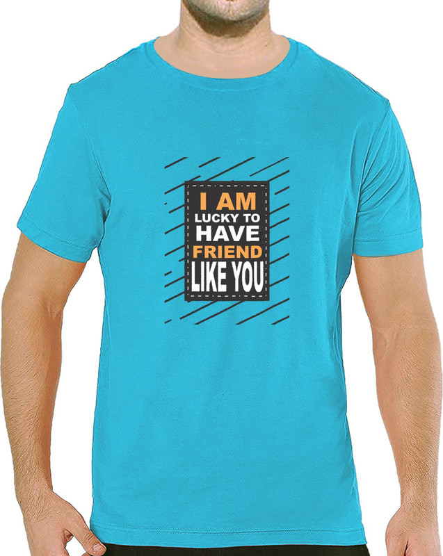 pooplu Printed Men Round or Crew Blue T-Shirt