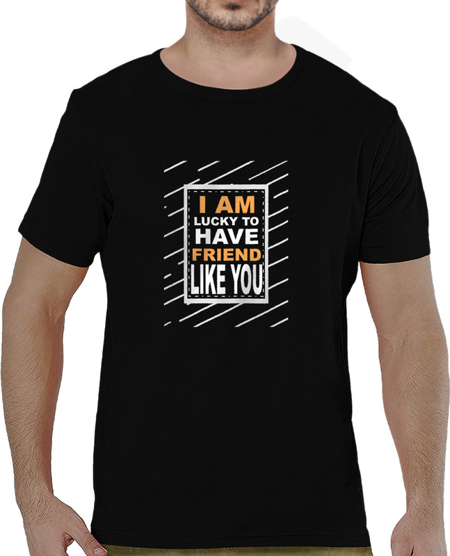 pooplu Printed Men Round or Crew Black T-Shirt
