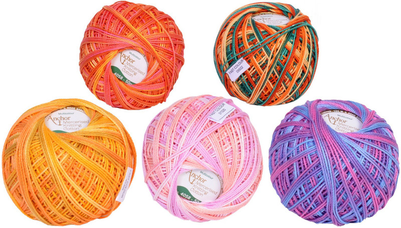 madura coats ltd Mercerised Knitting Cotton Multicolored Thread, 6 ply, 50 gm, Pack of 5 Rolls for Weaving, Knitting and Embroidery Craft