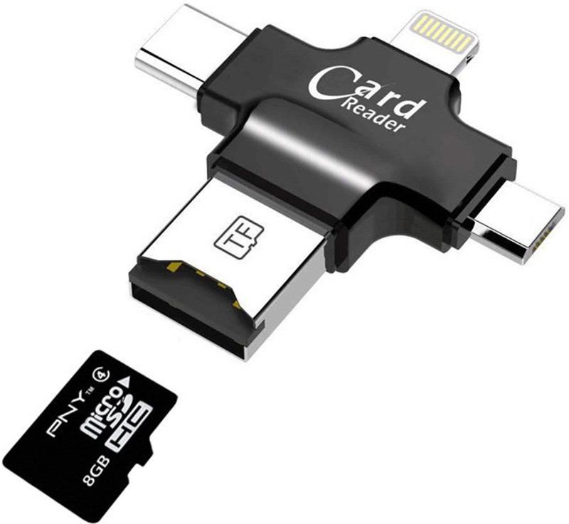 A-ONE RETAIL 4 in 1 type lightning micro c micro memory card reader sd card reader cle usb for android smarter ipad phone / iphone otg Card Reader(Black)