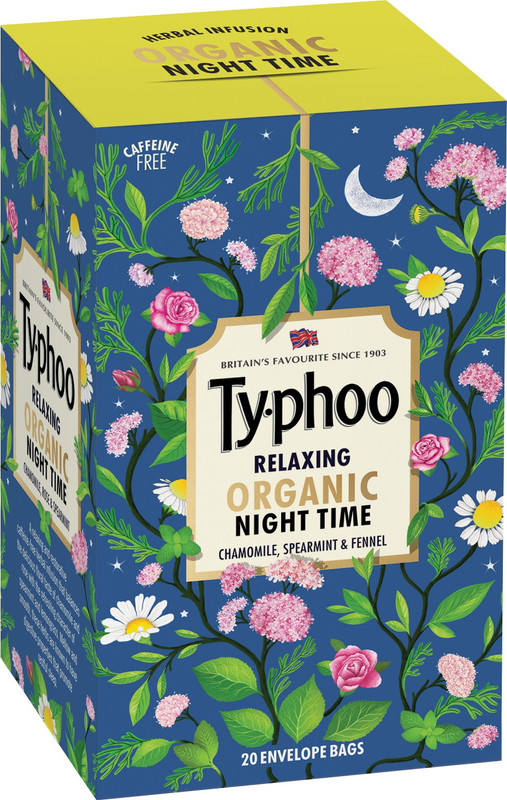 Typhoo Relaxing Organic Night Time Mint, Chamomile, Fennel Herbal Infusion Bags Box(20 Bags)