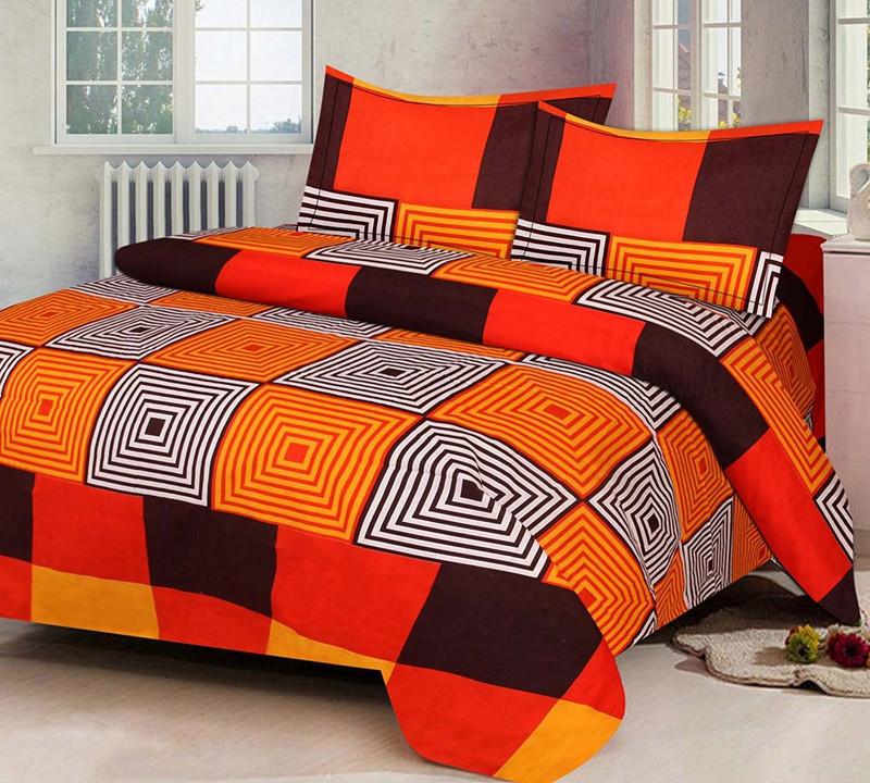 veer fabs 120 TC Polycotton Double Geometric Bedsheet(Pack of 3, Orange)
