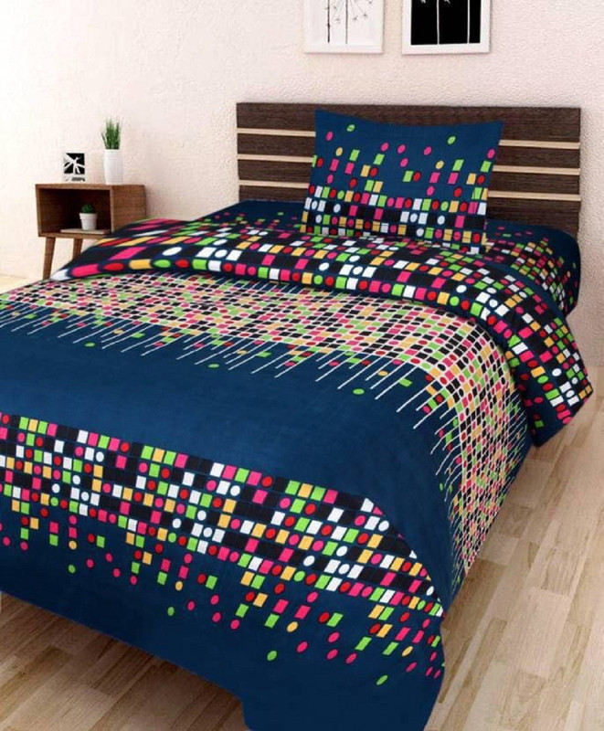 veer fabs 120 TC Polycotton Double Printed Bedsheet(Pack of 3, Blue)