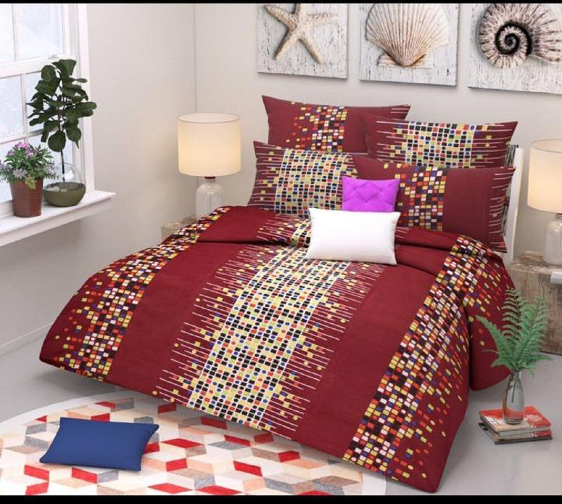 veer fabs 120 TC Polycotton Double Printed Bedsheet(Pack of 3, Red)