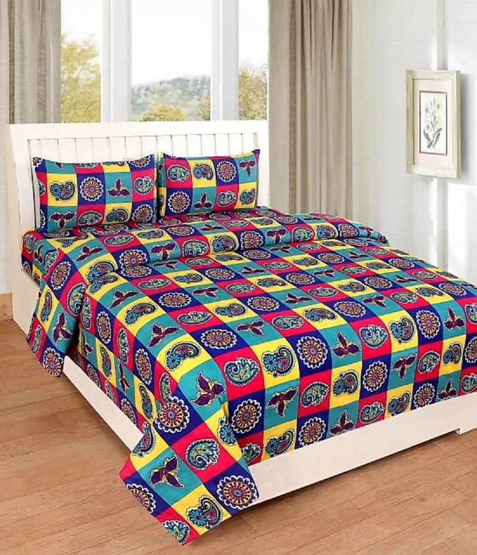 veer fabs 120 TC Polycotton Double Paisley Bedsheet(Pack of 3, Green)