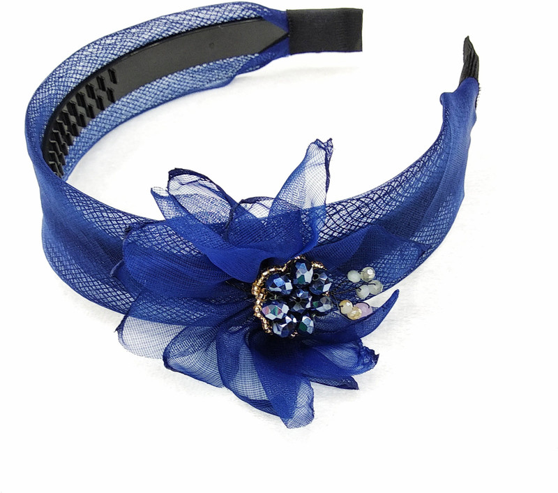 fairytale Navy Blue Flower With Crystal Fascinator Hair Band Beautiful Elegant Design For Girls and Women's Head Band(Blue)