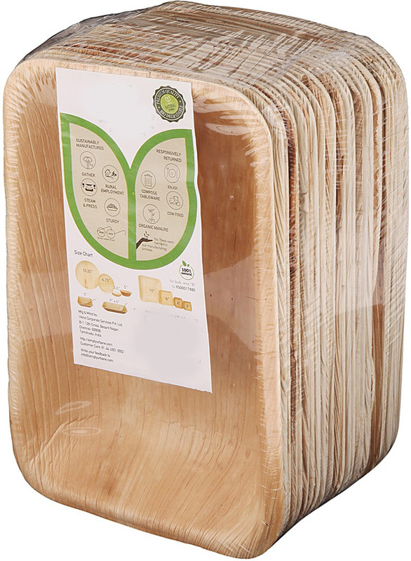 adaaya Simply Urbane Natural Palm Leaf Rectangle Deep Trays - 9 Inches - Pack of 25 - Suitable for Parties and Events - Eco Friendly / Bio degradable / Compostable Plate Set(25 Units)