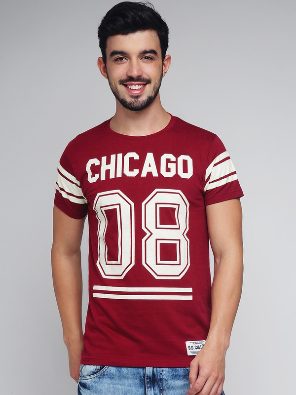 DIFFERENCE OF OPINION Printed Men Round or Crew Maroon T-Shirt