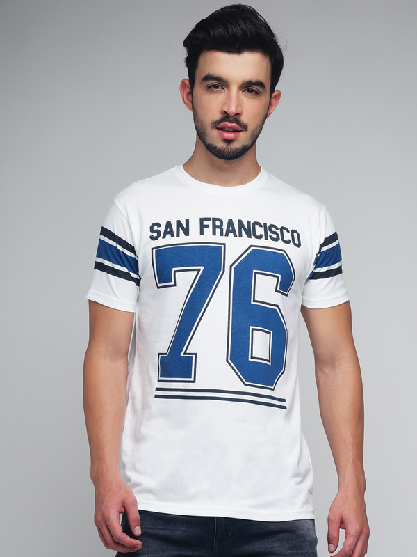 DIFFERENCE OF OPINION Printed Men Round Neck White T-Shirt