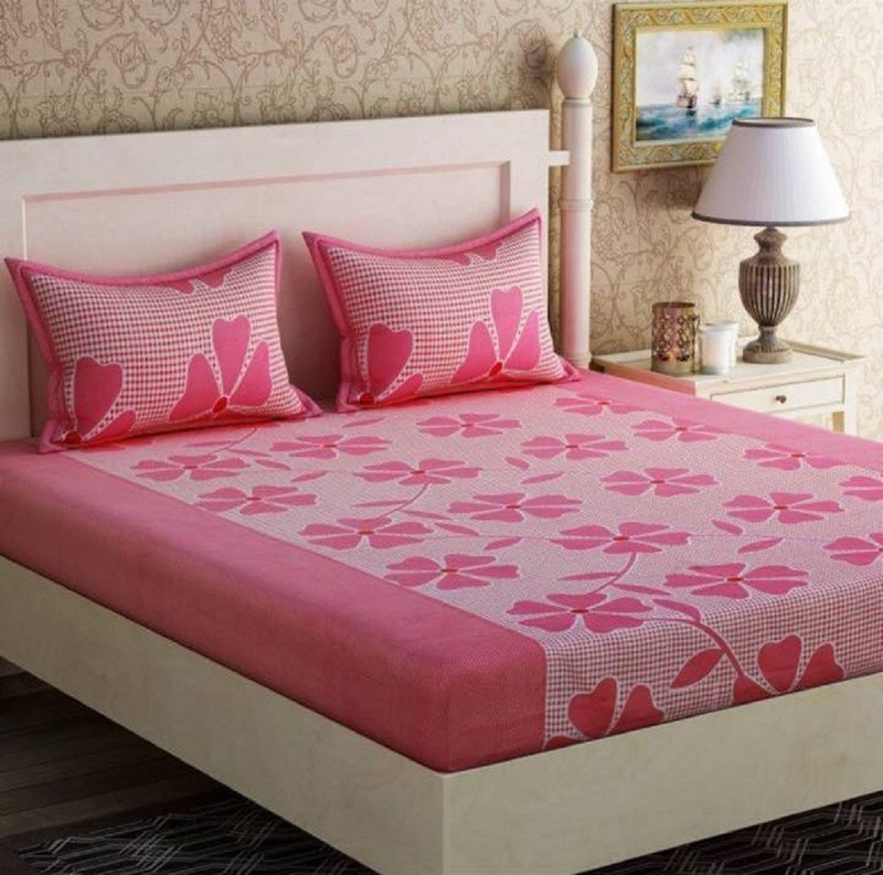 veer fabs 120 TC Polycotton Double Floral Bedsheet(Pack of 1, Pink)