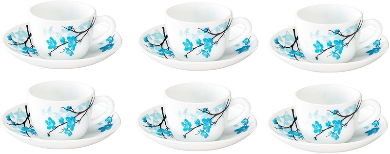 larah Larah Janus Tea & Coffee Cup Saucer -12 … Glass(Blue, Pack of 12)