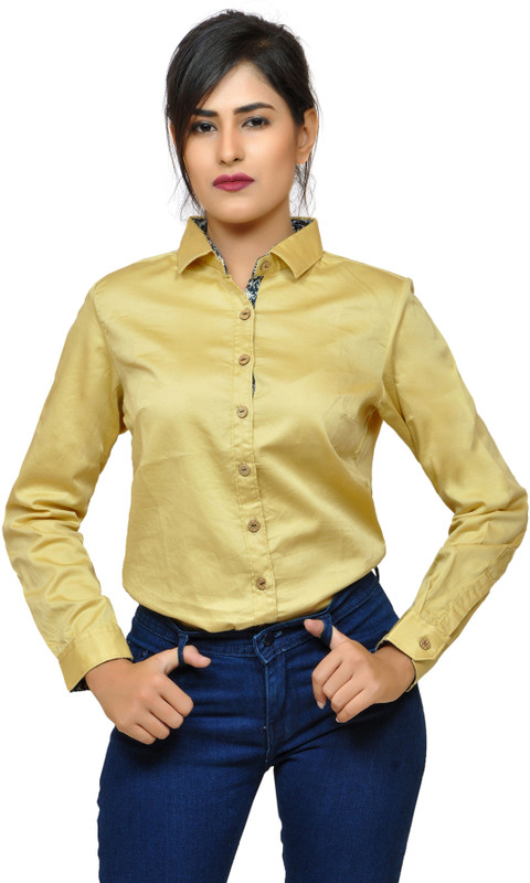 peppers Women Solid Lounge Wear Yellow Shirt