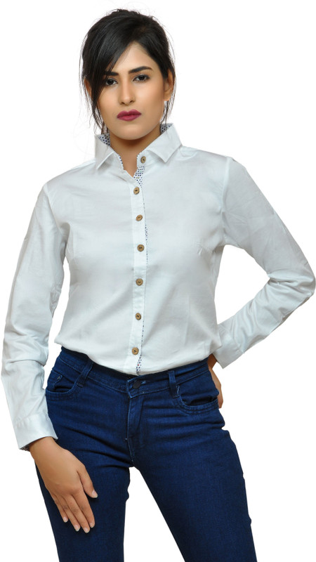 peppers Women Solid Lounge Wear White Shirt