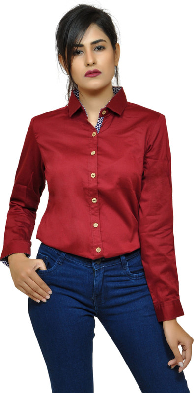 peppers Women Solid Lounge Wear Red Shirt