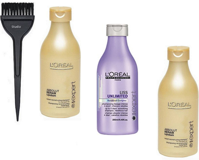 studio Brush &Loreal Professional Paris Absolute Repair Lipidium Hair Shampoo 2Pcs & Liss Unlimited Shampoo(4 Items in the set)