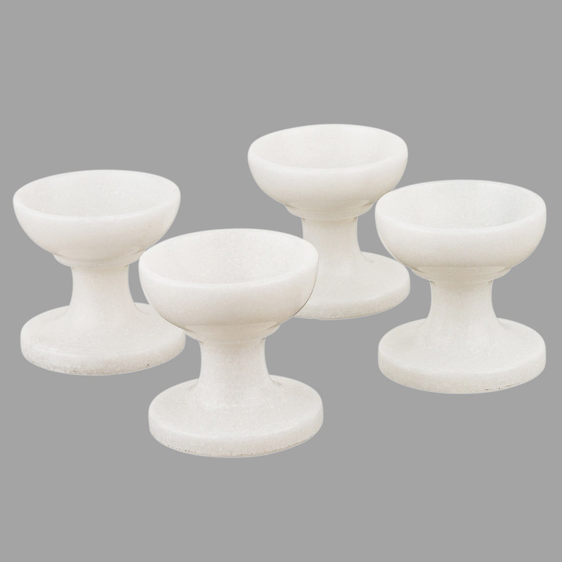 nikkispride Handcarved White Marble Diya/Indian Oil lamp Set of 4 for Lighting Decoration Stoneware (Pack of 4) Table Diya Set(Height: 3 inch)