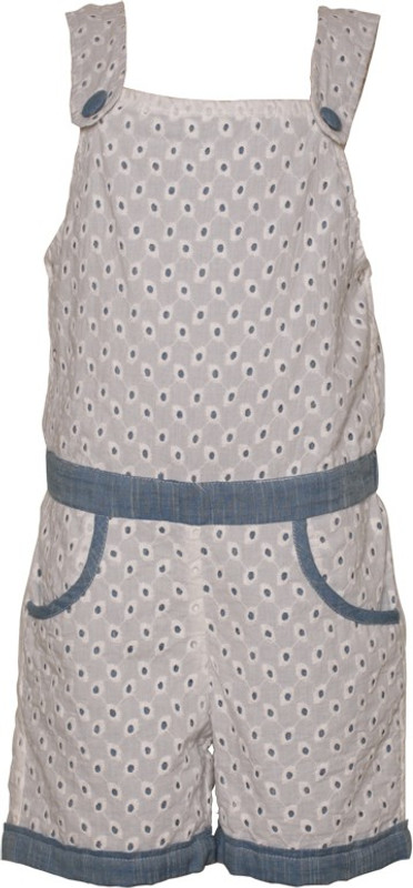 kidko Dungaree For Girls Casual Embroidered Cotton Blend(White, Pack of 1)