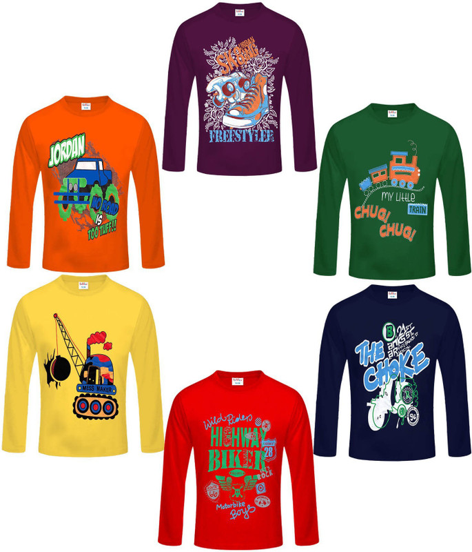 FabTag  - kiddeo Boys Printed Cotton Blend T Shirt(Multicolor, Pack of 6)