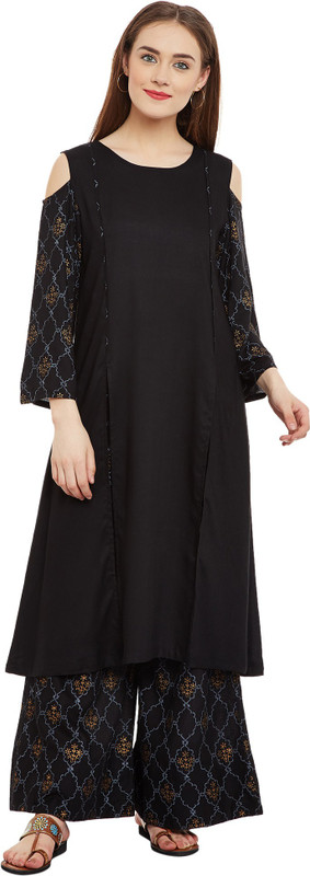 9rasa Women Solid A-line Kurta(Black)