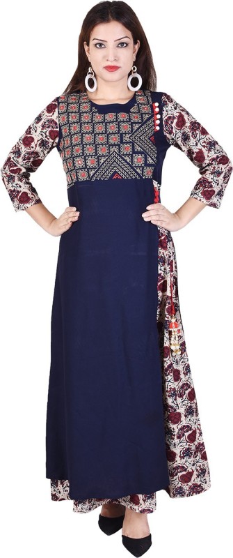 The Style Story Women Embroidered Gown Kurta(Blue)