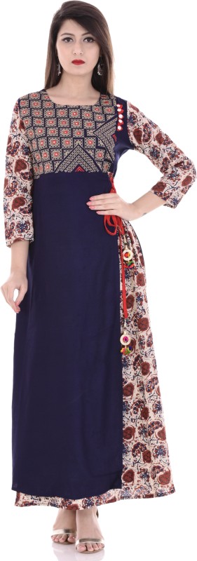 The Style Story Women Embroidered Gown Kurta(Blue)