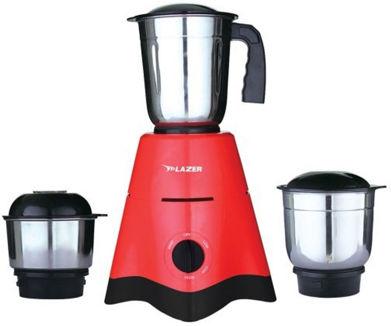 LAZER ONE ALLURE 500 W Mixer Grinder(RED AND BLACK, 3 Jars)