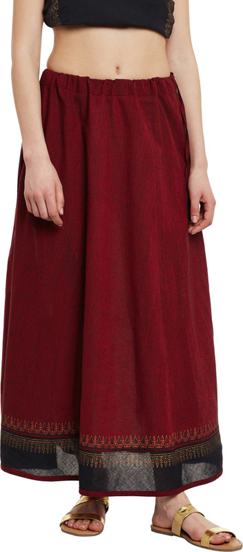 9rasa Printed Women Regular Maroon Skirt