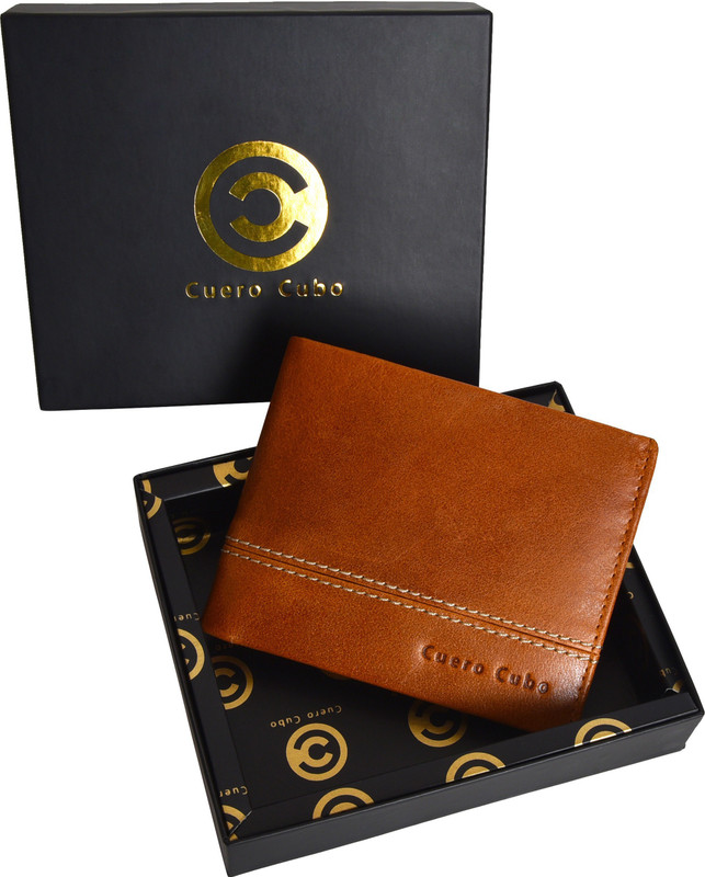 cuero cubo Men Brown Genuine Leather Wallet(9 Card Slots)