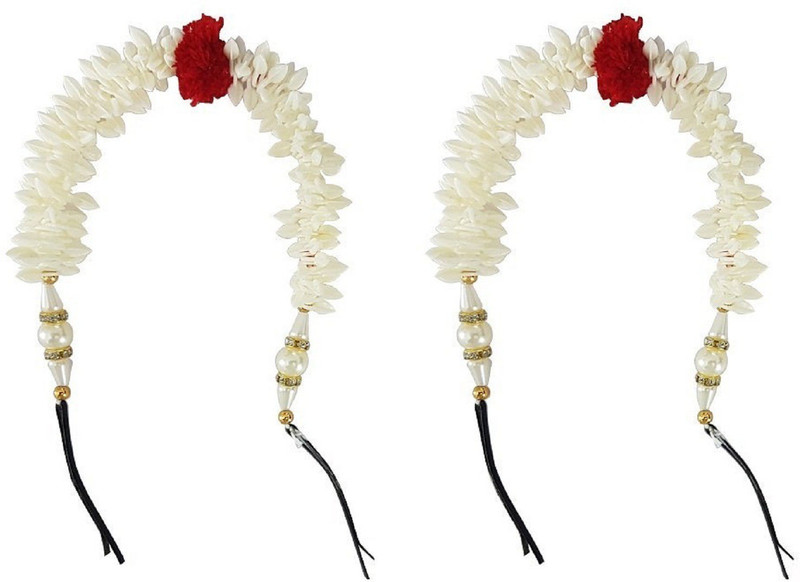 nerr White Gajra(Veni) Accessories Hair Accessory Set (White) Hair Accessory Set (White) Hair Band (White) Bun Clip(White)