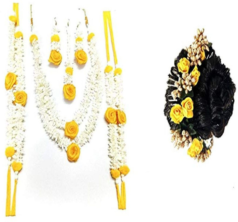 sanjis Plastic Jewel Set(White, Yellow)