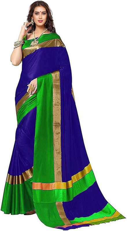 HITESH ENTERPRISE Solid Fashion Cotton Silk Saree(Blue, Green) HITESH ENTERPRISE Solid Fashion Cotton Silk Saree(Blue, Green)