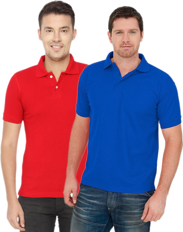 Concepts Solid Men Polo Neck Red, Blue T-Shirt(Pack of 2)