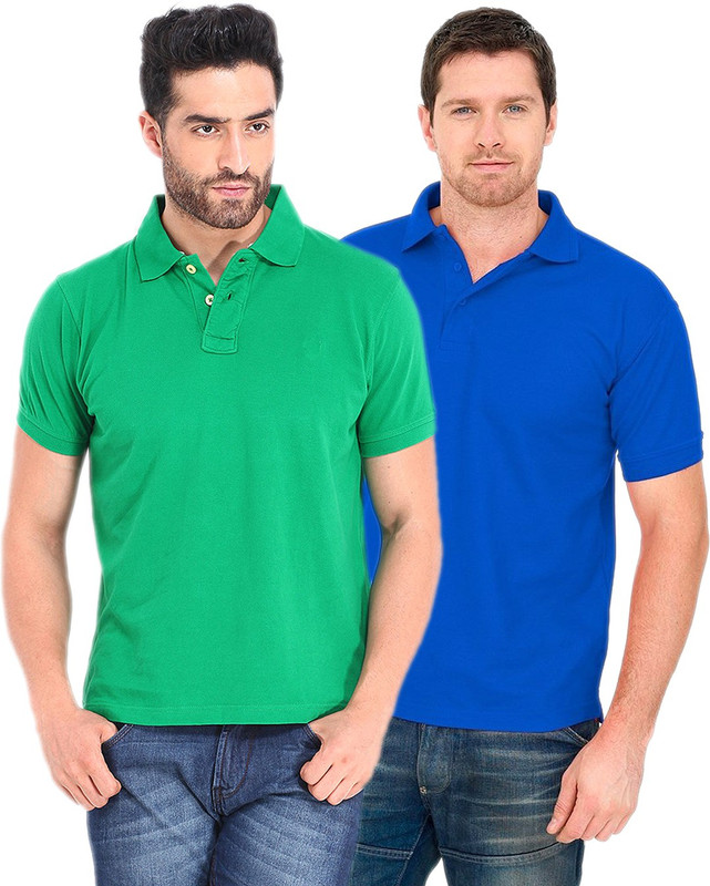 Concepts Solid Men Polo Neck Green, Blue T-Shirt(Pack of 2)