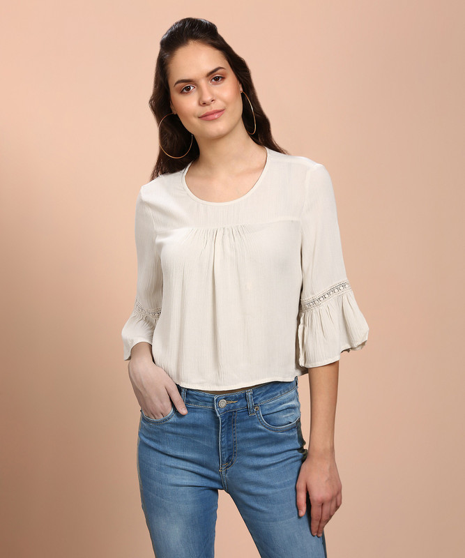 Aeropostale Casual Kimono Sleeve Solid Women Beige Top