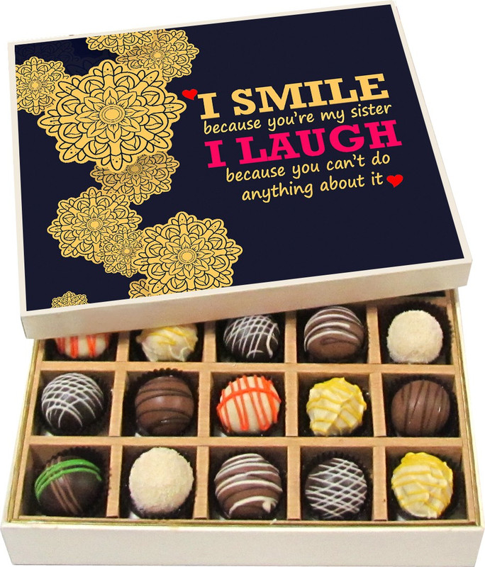 Chocholik Rakshabandhan Gift Box - I Smile Because You're My Sister - Dark, Milk, White Chocolate Truffles - 20pc Truffles(300 g)