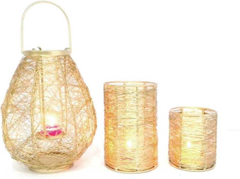 house2home Gifts & Decor Hanging/table Lantern - (Gold,silver 22x17) Iron Tealight Holder Set(Gold, Pack of 3)