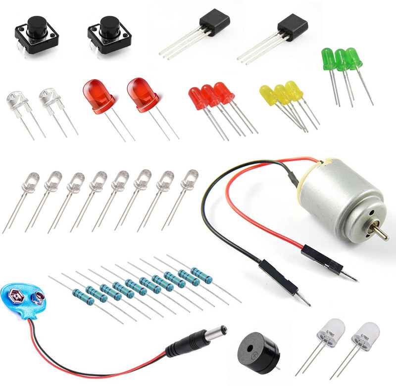Kit4Curious Basic Arduino components 40 items in 1 kit Switch, LED, Motor, Transistor, Lead, Buzzer, Resistor Educational Electronic Hobby Kit