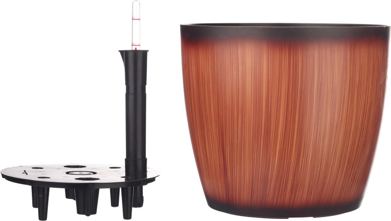 my green thumb Self Watering planter pot (Round) | Easy gardening for Indoor, Outdoor, patio, balcony home, garden, mall and office decor| With self watering kit including disk divider, water level indicator, pop soil and drainage plug | 9” (23cmX20cm) Wood finish (Pack of 1) Plant Container Set(Pla