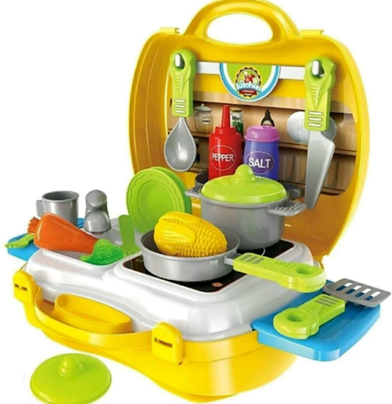 azin Premium Quality Suitcase Carry Case Kids Real Action Portable Kitchen Play Set(18 pcs)