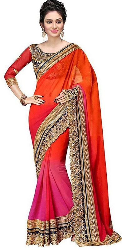 jayant creation Embroidered Bollywood Poly Georgette Saree(Red)