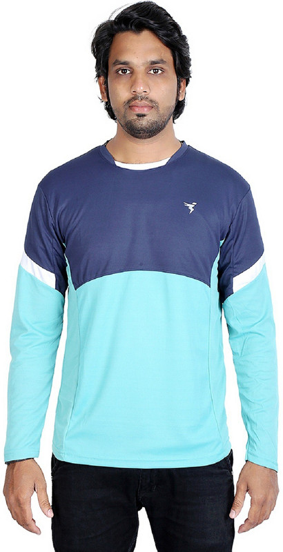 techno dry Solid Men Round Neck Blue T-Shirt