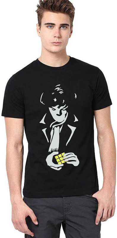 indiroots Graphic Print Men Round Neck Black T-Shirt