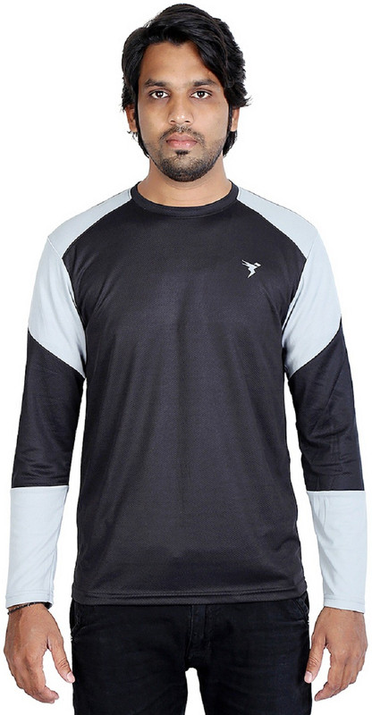 techno dry Solid Men Round Neck Black T-Shirt