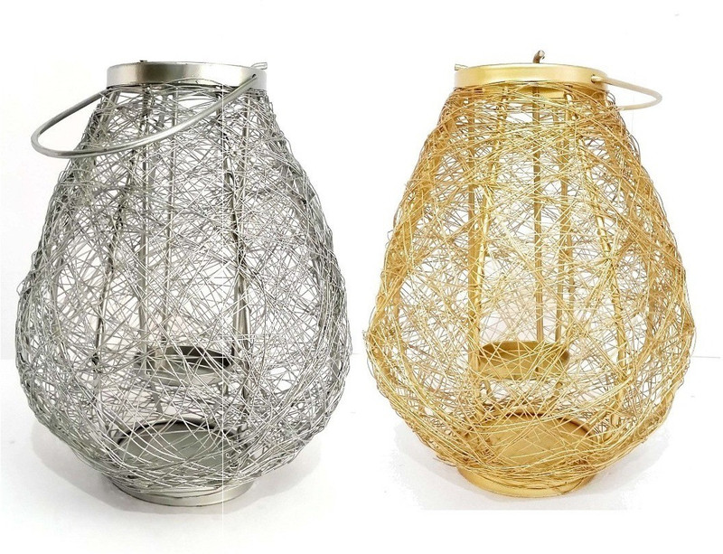 house2home Hanging Lantern- Moroccan (9x6) Inch Silver, Gold Iron Table Lantern Table Lamp(22 cm, Gold, Silver)