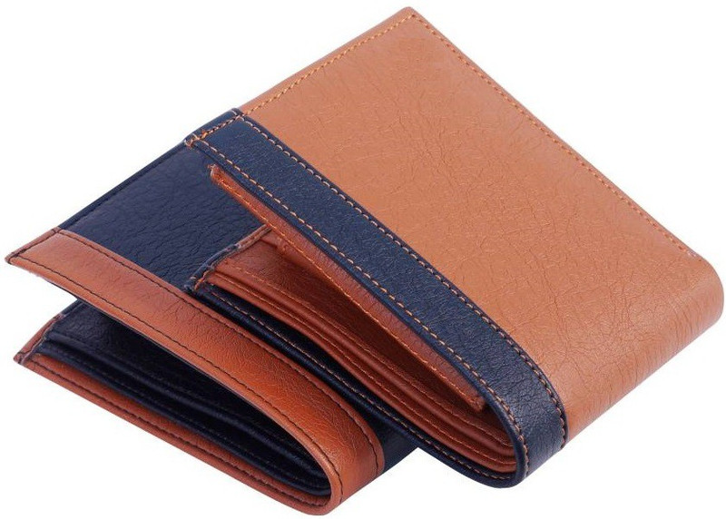 insta service Men Tan, Black Artificial Leather Wallet(6 Card Slots)