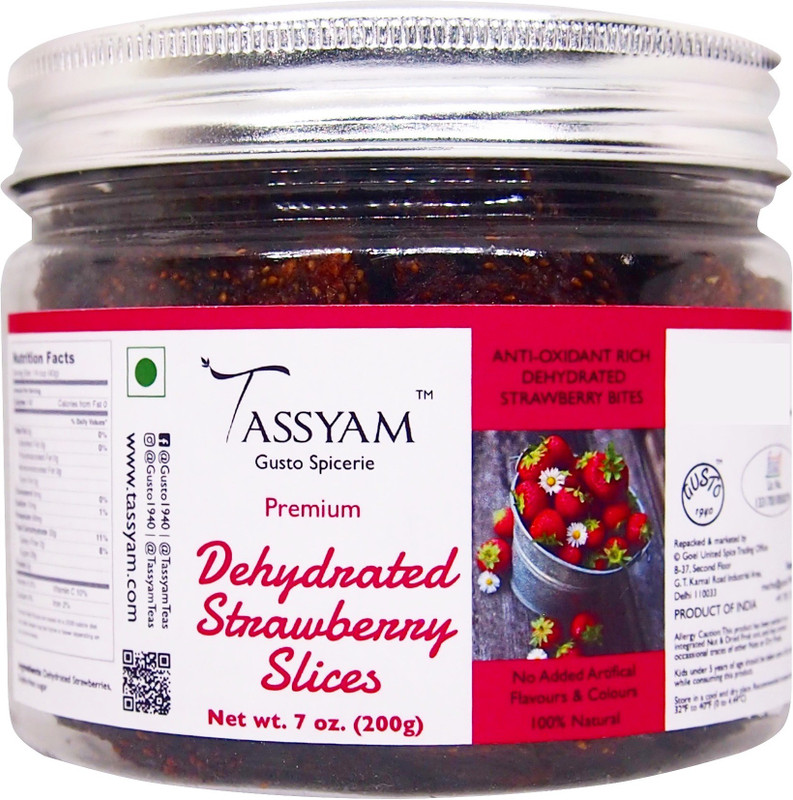 Tassyam Dehydrated Strawberry Slices 200g Jar | Vacuum Dehydrated Strawberries(200 g)
