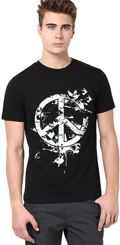 indiroots Graphic Print Men Round or Crew Black T-Shirt