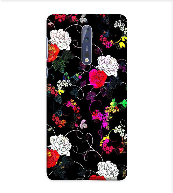 OBOkart Back Cover for Nokia 8(Flower digen folder with red rose, Shock Proof)