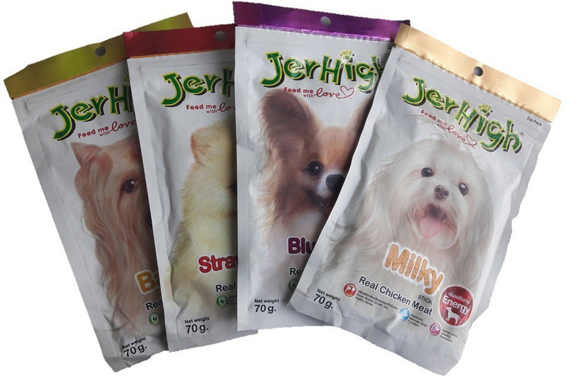 jerhigh Real Chicken Meat Banana, Blueberry, Milk, Strawberry, Chicken Dog Treat(280 g, Pack of 4)