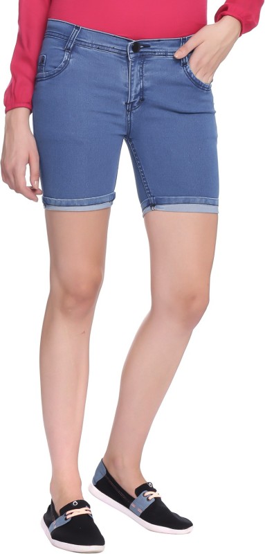 Broadstar Solid Women Denim Blue Denim Shorts